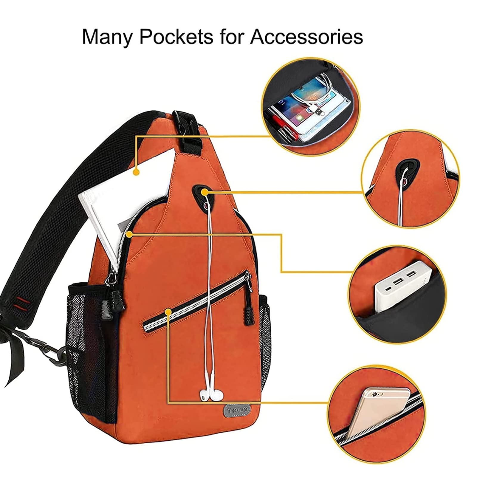 MOSISO Mini Sling Backpack,Small Hiking Daypack Travel Outdoor Casual Sports Bag, Orange