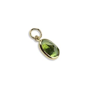 Green Tourmaline Charm 7x5 Oval Handmade in 14k Yellow Gold 0.85 Carats