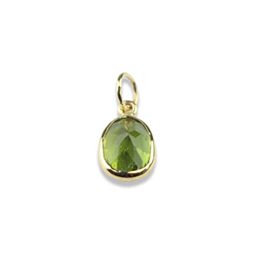 Green Tourmaline Charm 7x5 Oval Handmade in 14k Yellow Gold 0.85 Carats