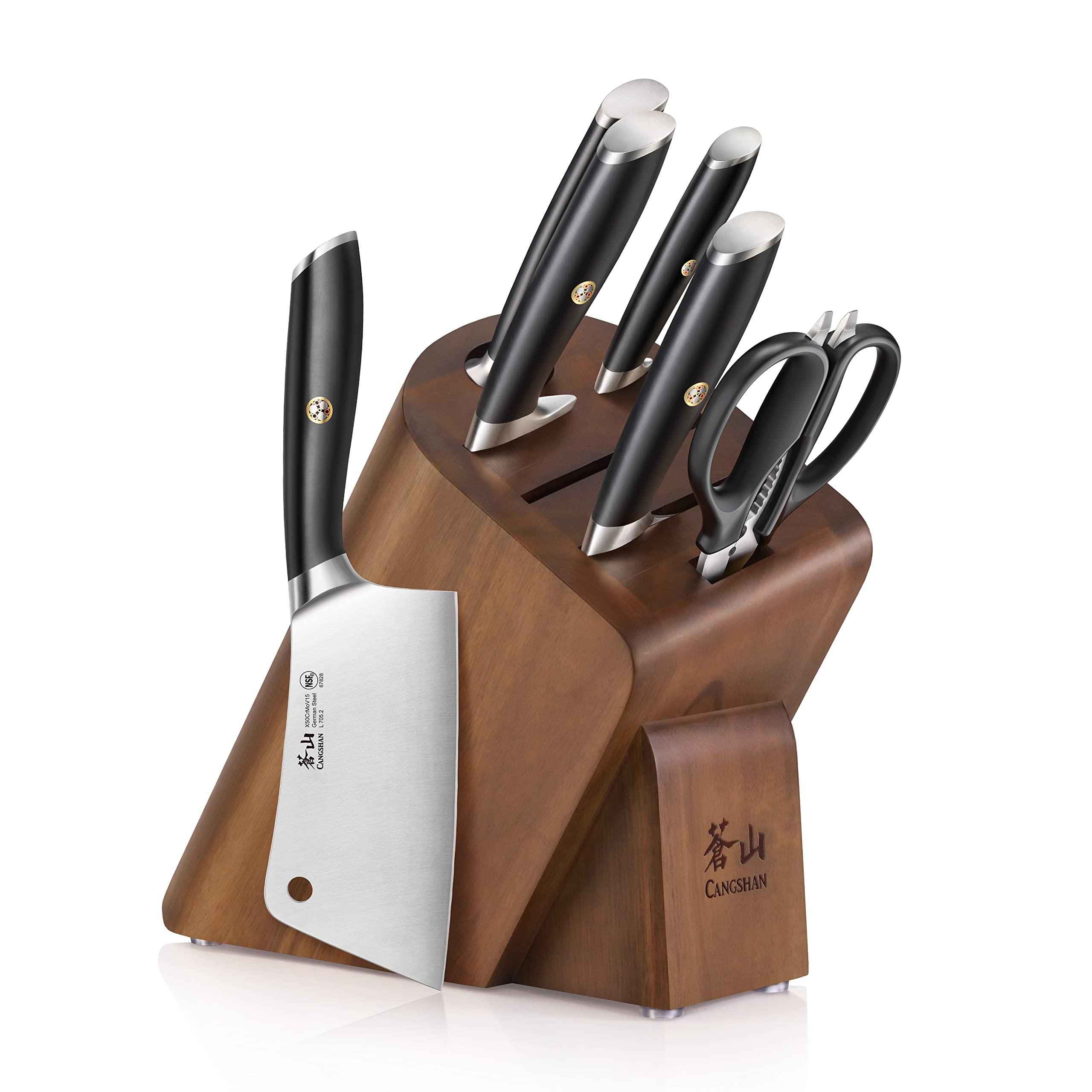 Cangshan L Series 7-Piece Cleaver Knife Block Set, Forged German Steel, Black, 1027112