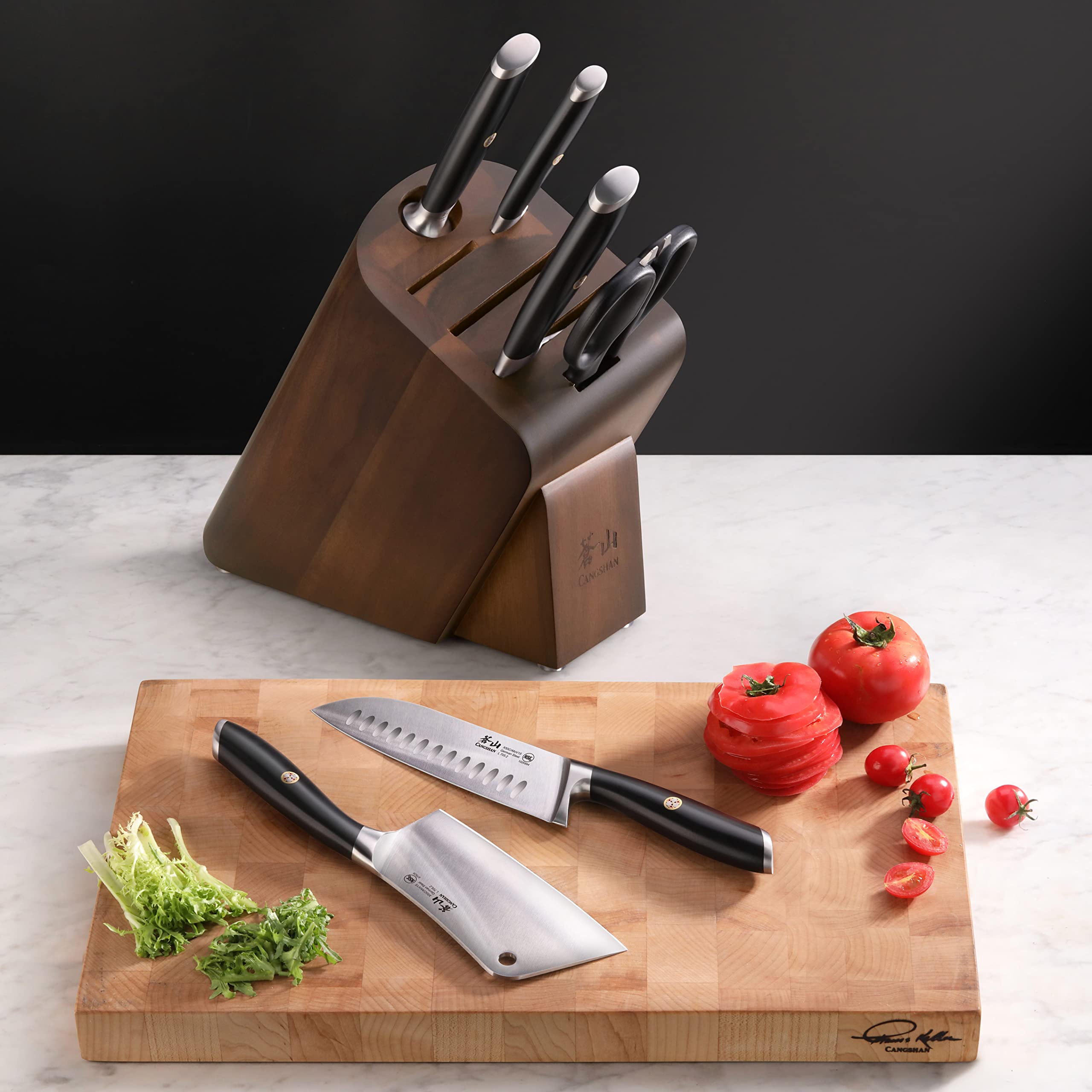 Cangshan L Series 7-Piece Cleaver Knife Block Set, Forged German Steel, Black, 1027112