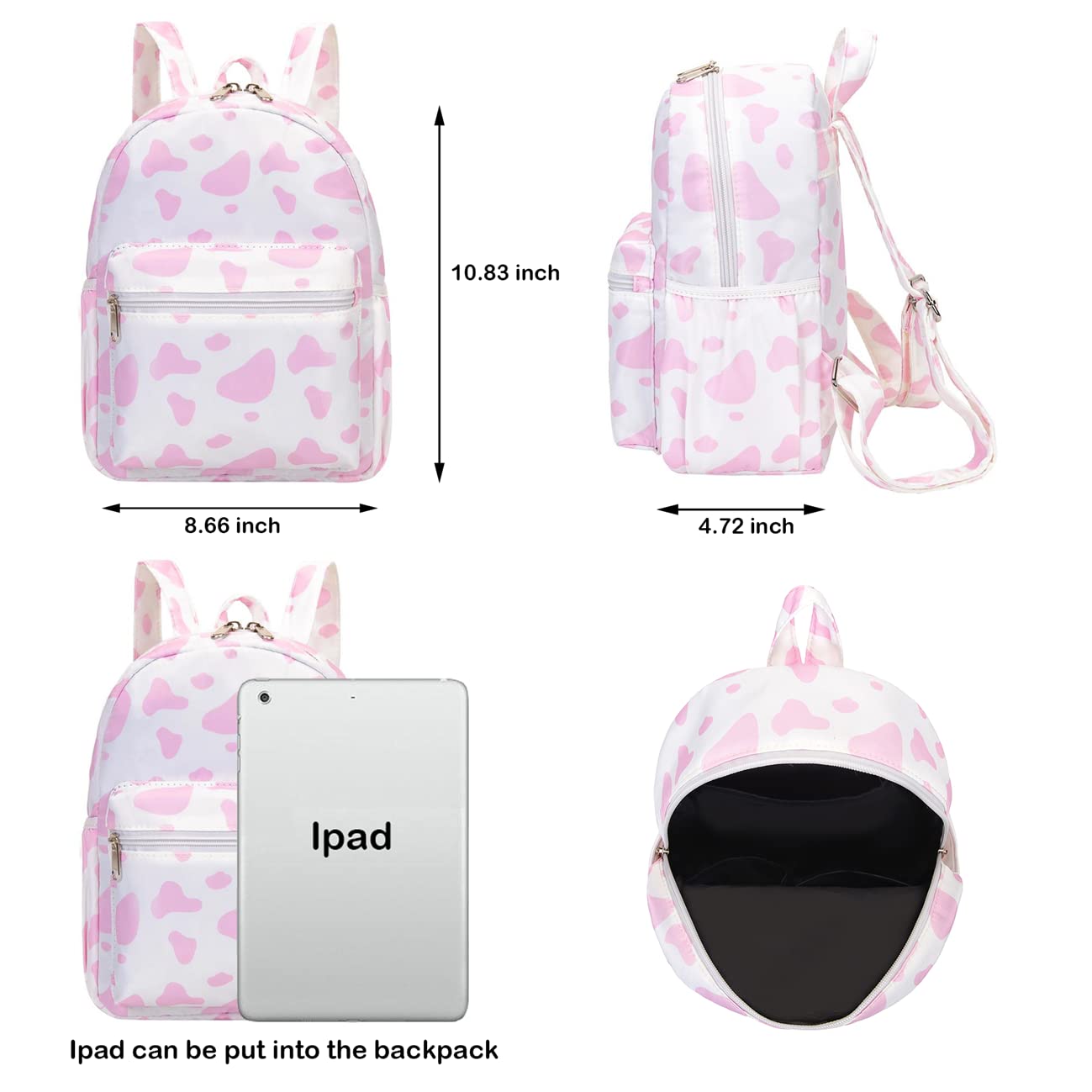 YiXiamo Cute mini tiny small lightweight water repellent pack bag backpack for grils children and adult (Cow Print Pink)