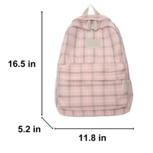 AONUOWE Light Academia Aesthetic Backpack Plaid Preppy Backpack Teen Girls Back to School Supplies Checkered Bookbags (Pink)