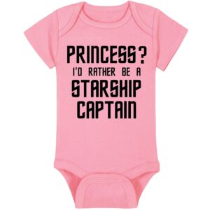 Trekkie Baby Onesie and Blanket - Princess? I'd Rather Be A Starship Captain - Starfleet Insignia (3-6 Month - Pink Fabric - Black Design)