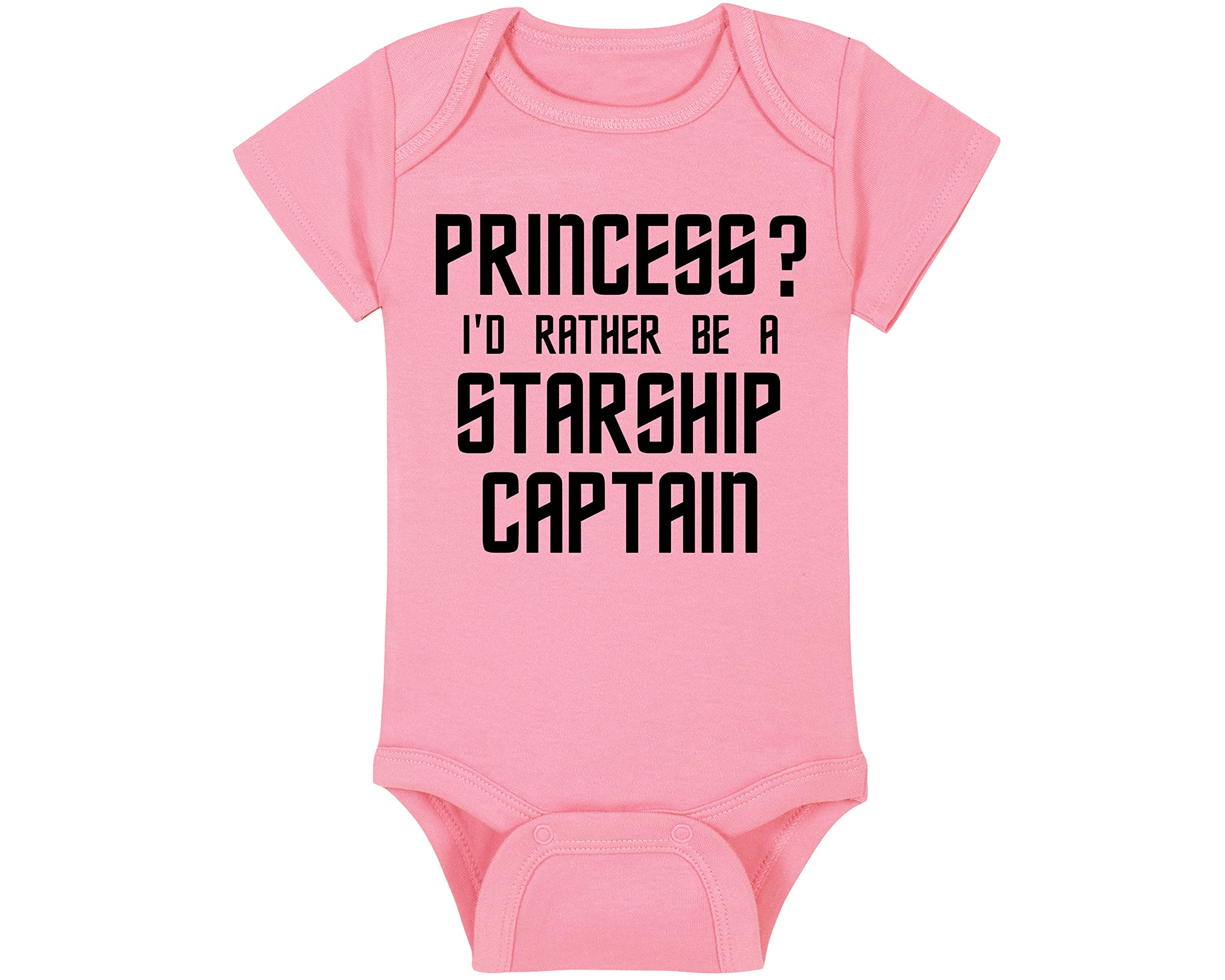 Trekkie Baby Onesie and Blanket - Princess? I'd Rather Be A Starship Captain - Starfleet Insignia (3-6 Month - Pink Fabric - Black Design)