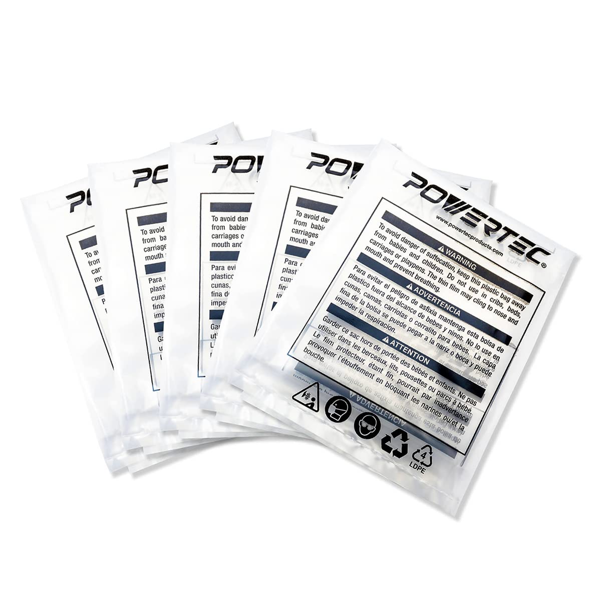 POWERTEC 70009V Clear Plastic Dust Collection Bag, 19-1/2 Inch Dia x 33-Inch, 5-Pack Dust Collector Bags for machine with 19"Filter Drum, 5 Pack