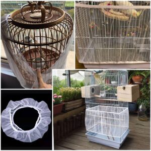 Chihutown Bird Cage Seed Catcher Skirt, Bird Cage Mesh Net Cover, Parakeet Cage Skirt, Bird Cage Cover Seed Catcher for Round Square Cages (White)