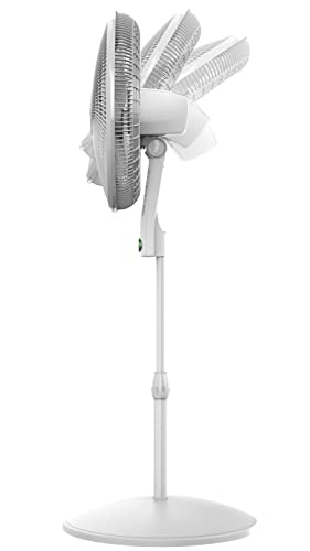 Lasko EcoQuiet Oscillating Pedestal Fan with Whisper Quiet DC Motor, 12 Speeds, 8 Hour Timer, Adjustable Height, Remote Control, White, S18705, Large