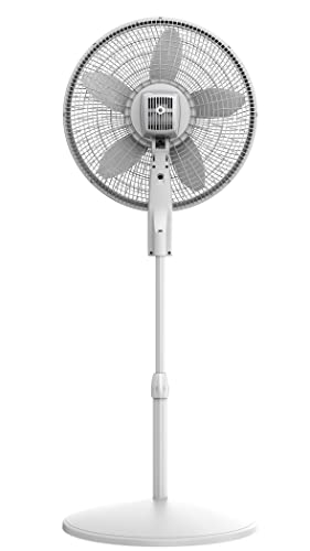 Lasko EcoQuiet Oscillating Pedestal Fan with Whisper Quiet DC Motor, 12 Speeds, 8 Hour Timer, Adjustable Height, Remote Control, White, S18705, Large