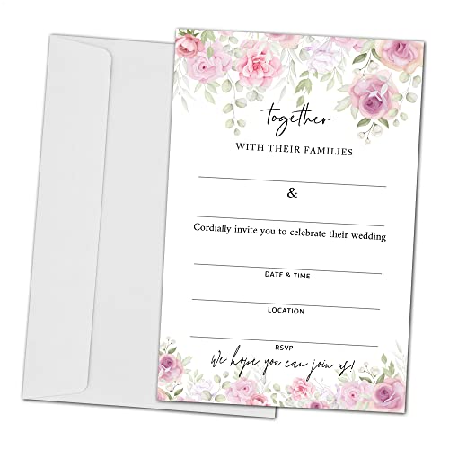 ZEDEV Floral Wedding Invitation Cards - Invite Cardstock for Wedding Parties Receptions - 25 Cards and 25 Envelopes (together-017)