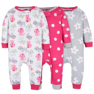 onesies brand baby girl's 3-pack snug fit one-piece cotton pajamas, dots & kitties, 6 months