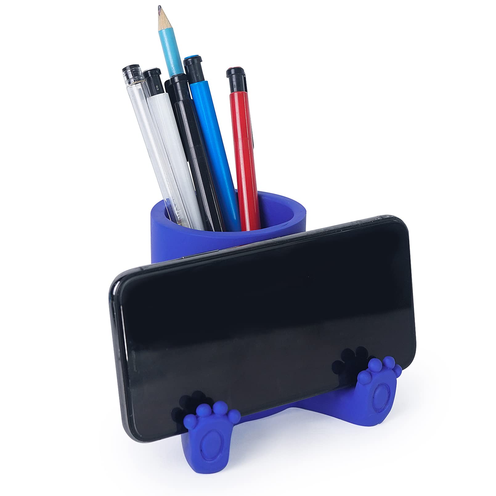 DreamsEden Pen Holder, Resin Pen Pencil Cup with Phone Stand, Desk Organizer (Blue)