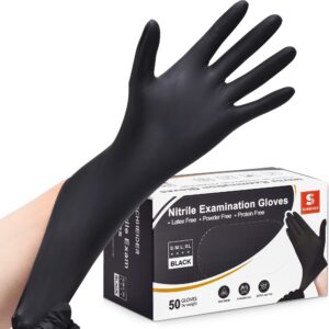 schneider nitrile exam gloves, black, large, 50-ct box, 4-mil, latex-free, powder-free, food-safe (nbfk7113)