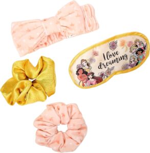 disney princess girls gift set - girls spa set includes pouch, sleep mask, hair scrunchies and spa headband accessories