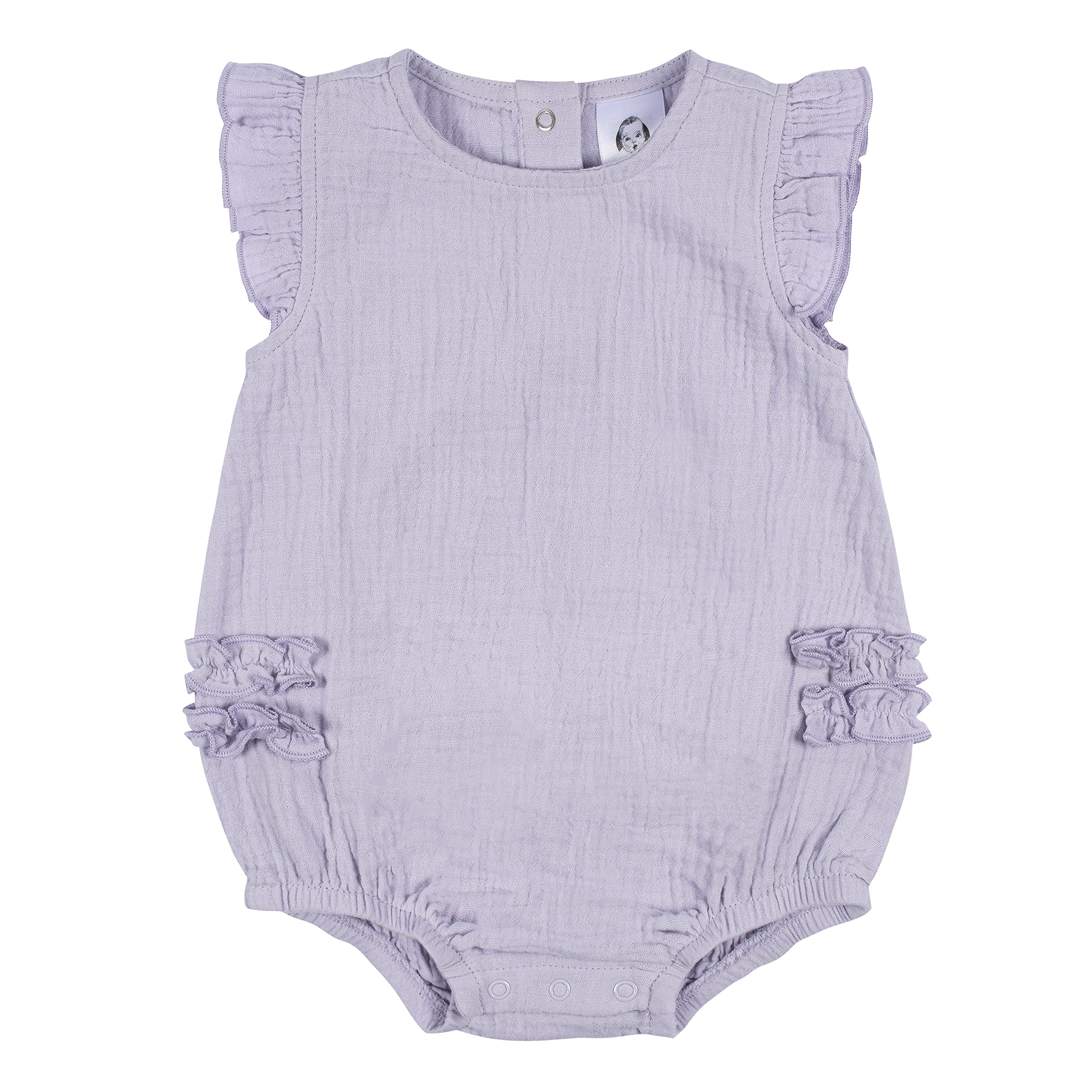 Gerber Baby Girls Sleeveless Ruffle Romper, Purple, 0-3 Months