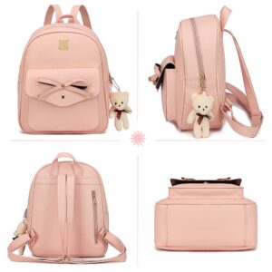 MACCINELO Cute Leather Mini Backpack Purse for Women Bowknot Small Backpack Purse for Girls Rucksack for Ladies Shoulder Bag for gift 3pcs