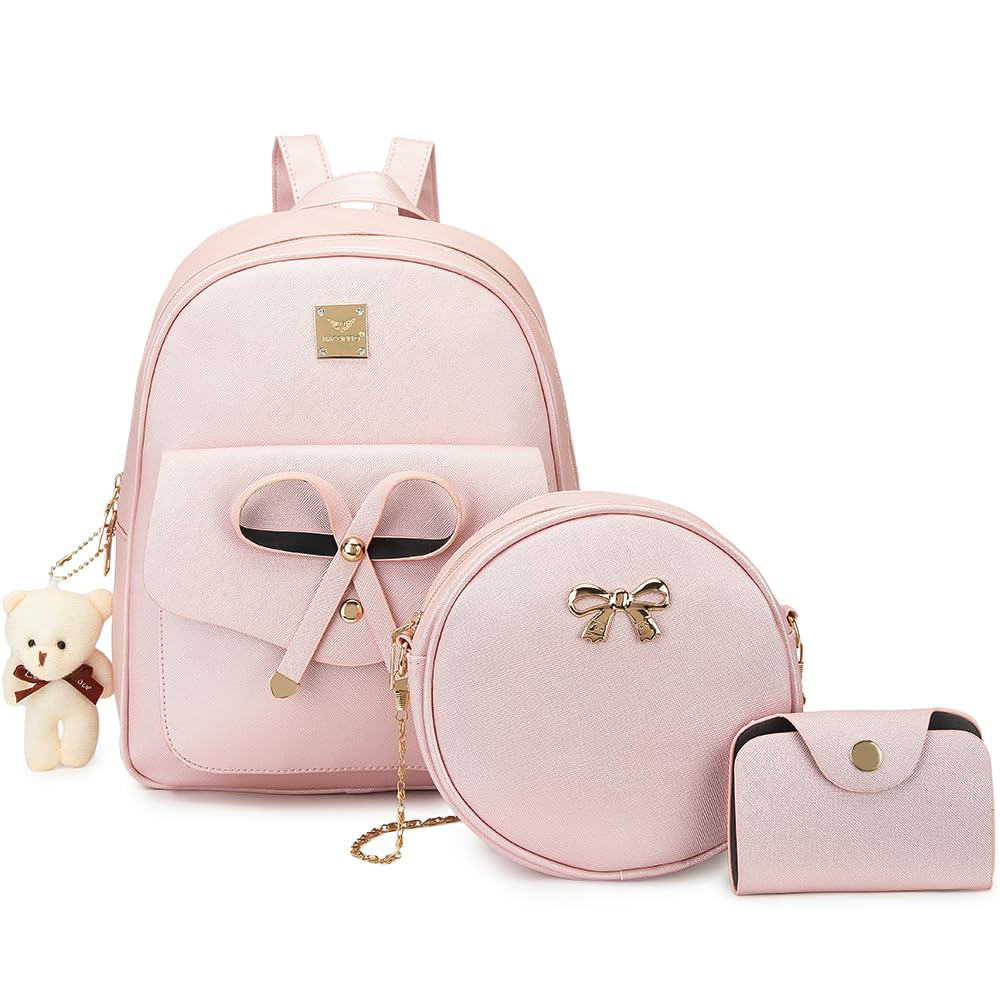 MACCINELO Cute Leather Mini Backpack Purse for Women Bowknot Small Backpack Purse for Girls Rucksack for Ladies Shoulder Bag for gift 3pcs