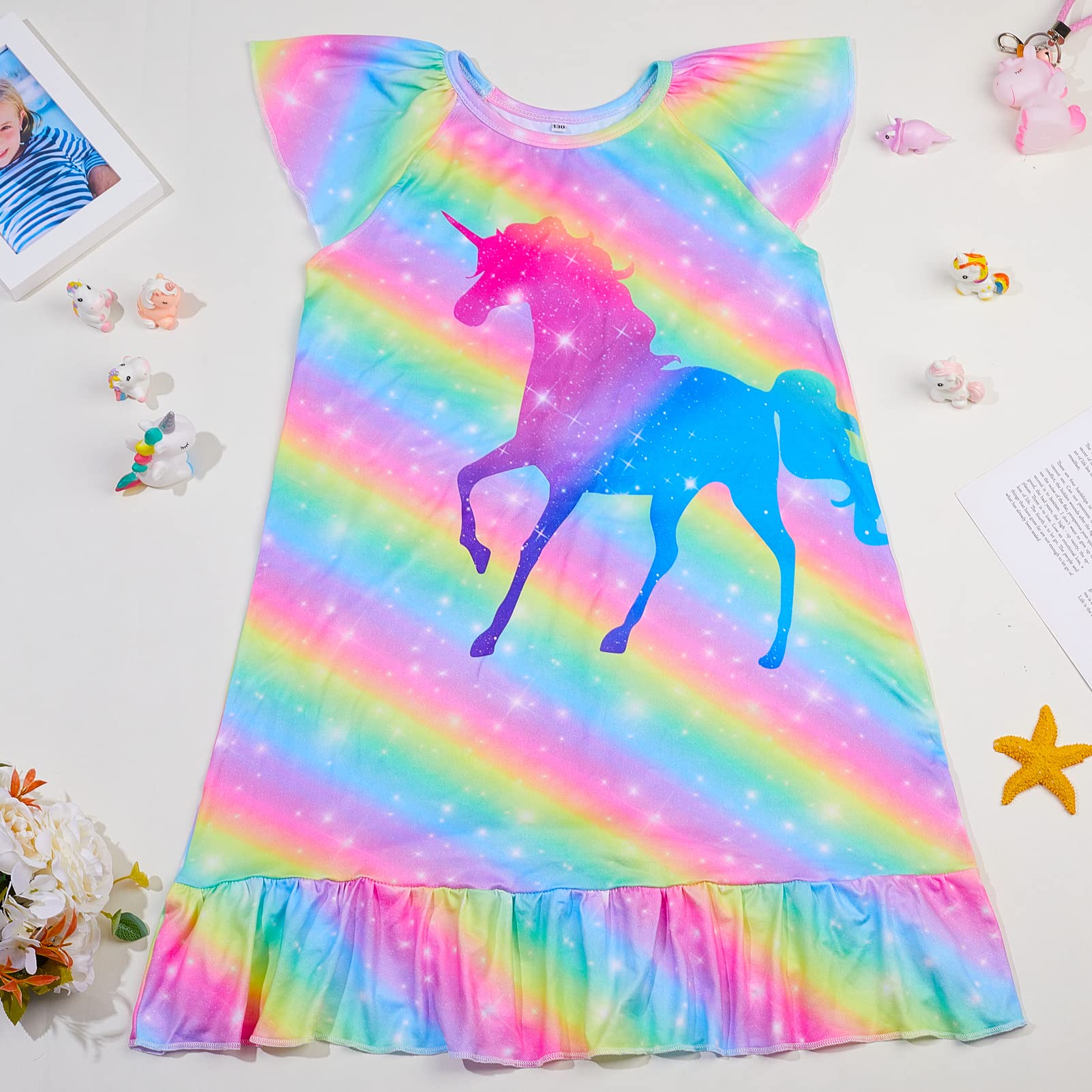 MHJY Doll and Girl Matching Nightgown Unicorn Outfit Princess Pajamas Sleepwear Dress for Girls & American 18" Dolls Clothes Rainbow