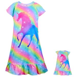 MHJY Doll and Girl Matching Nightgown Unicorn Outfit Princess Pajamas Sleepwear Dress for Girls & American 18" Dolls Clothes Rainbow