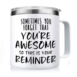 NOWWISH Inspirational Gifts for Women, Sometimes You Forget You're Awesome Coffee Mug, Thank You Gifts, Funny Birthday Gifts for Coworker, Friends, Mom, Wife - White