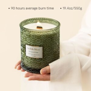 LA JOLIE MUSE Scented Candles Eucalyptus & Sage, Large Wood Wicked Candles, Decorative Candles in Glass, Natural Soy Wax, 19.4oz 90hours