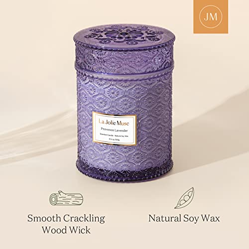 LA JOLIE MUSE Lavender Candle, Large Natural Soy Candle, 90 Hours Burning Time, Wood Wicked Candle, Aromatherapy Candle Gifts for Women, Luxury Candles for Home