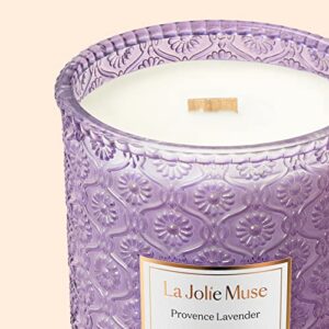 LA JOLIE MUSE Lavender Candle, Large Natural Soy Candle, 90 Hours Burning Time, Wood Wicked Candle, Aromatherapy Candle Gifts for Women, Luxury Candles for Home