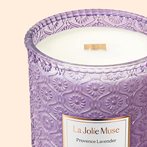 LA JOLIE MUSE Lavender Candle, Large Natural Soy Candle, 90 Hours Burning Time, Wood Wicked Candle, Aromatherapy Candle Gifts for Women, Luxury Candles for Home