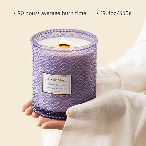 LA JOLIE MUSE Lavender Candle, Large Natural Soy Candle, 90 Hours Burning Time, Wood Wicked Candle, Aromatherapy Candle Gifts for Women, Luxury Candles for Home