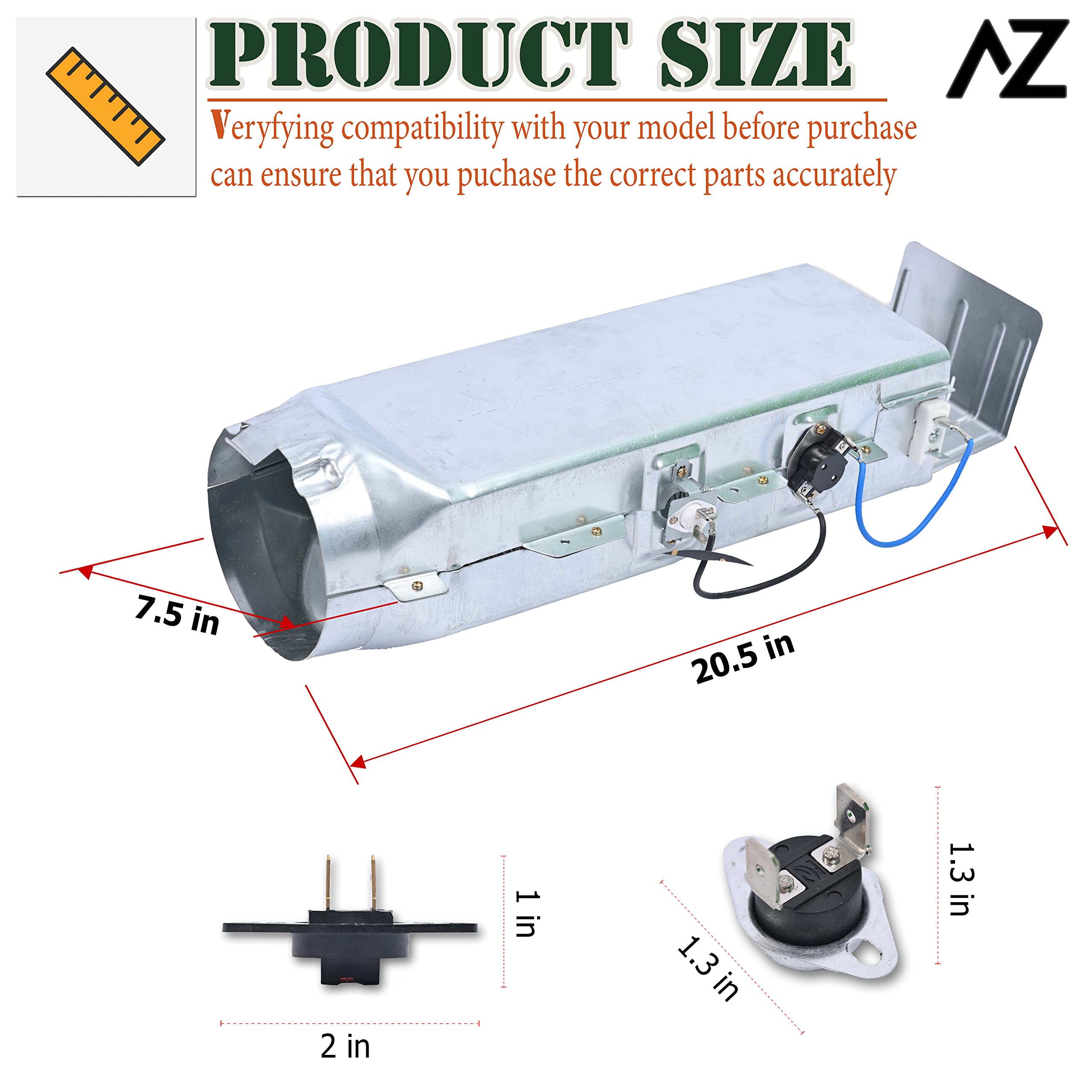 AZ4U Dryer Heating Element Assembly Replaces For Samsung DV422EWHDWR/AA DV395ETPASU/A1 DV365ETBGWR/A3 DV448AEP DV448AEP/XAA DV350AEW DV405ETPASU/AA DV395ETPASUA1 DV365ETBGWRA3 DV448AEPXAA Dryer