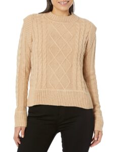 calvin klein women's petite long sleeve crewneck effortless comfort sweater, wheat, x-large