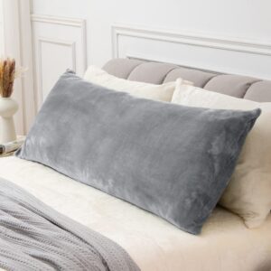 bedelite body pillow cover with zipper closure, super soft and cozy fuzzy fleece body pillow case cover 20 x 54 inches, luxury fluffy plush long body pillow pillowcase for fall and winter(gray)