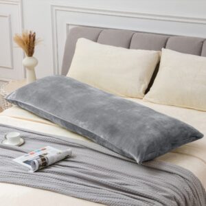 BEDELITE Body Pillow Cover with Zipper Closure, Super Soft and Cozy Fuzzy Fleece Body Pillow Case Cover 20 x 54 Inches, Luxury Fluffy Plush Long Body Pillow Pillowcase for Fall and Winter(Gray)