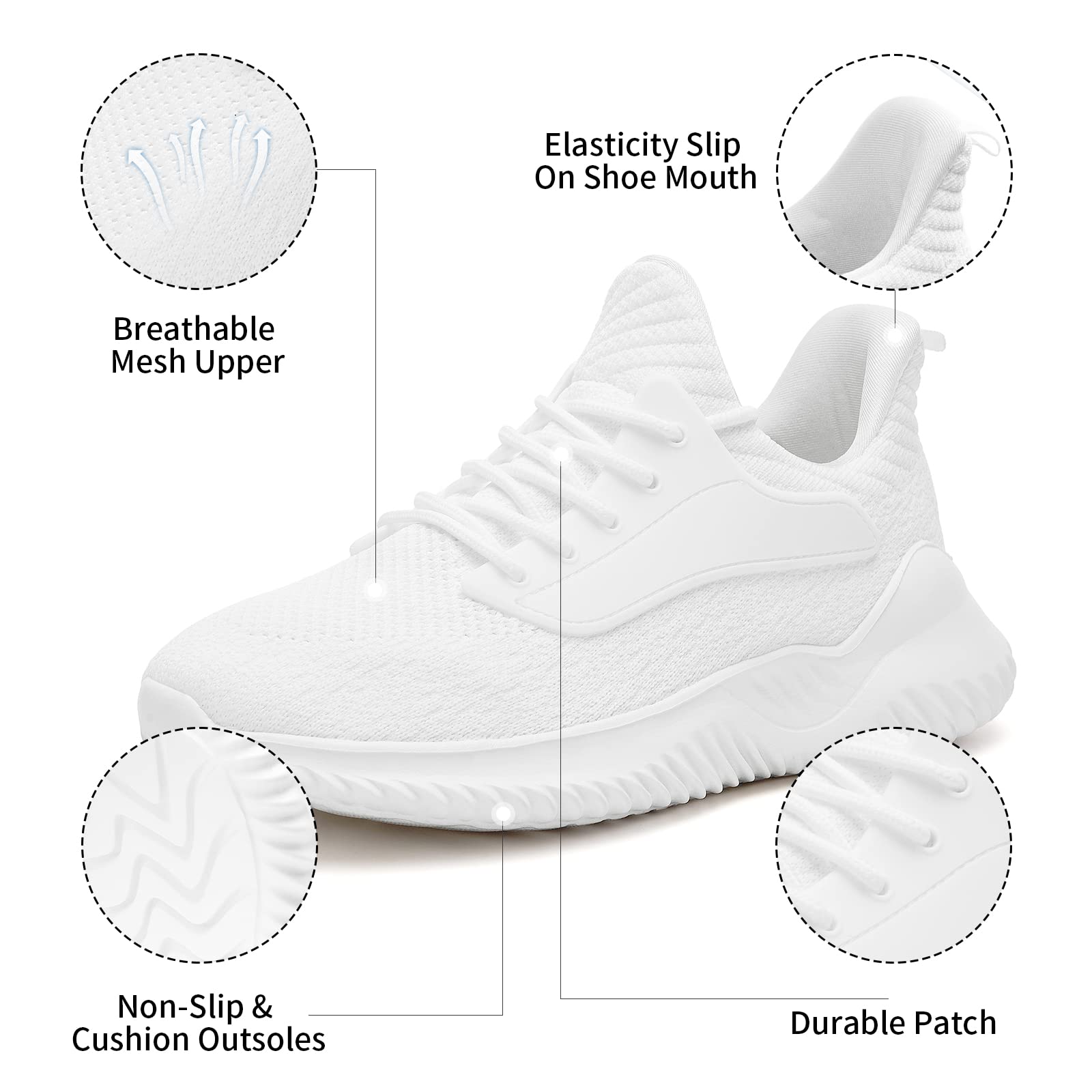 VIPSUPER Womens Tennis Shoes Walking Sneakers - Memory Foam Nursing Running Gym Athletic Workout Slip On Comfort Work Shoe Lightweight All White Size 11 US