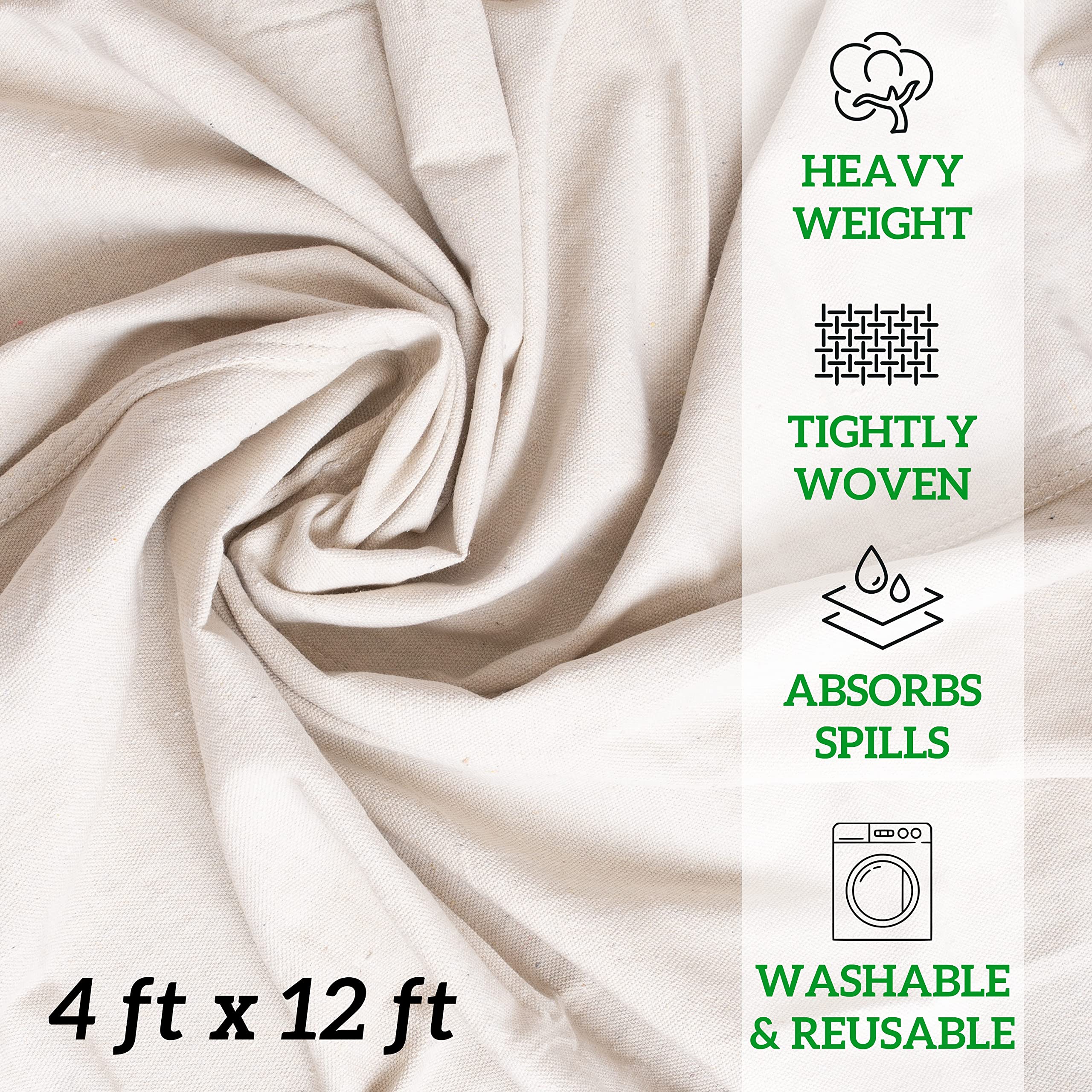 GREEN LIFESTYLE 4 X 12 Canvas Drop Cloth Tarp Canvas Fabric Drop Cloth Curtains Drop Cloths for Painting Painters Drop Cloth Paint Drop Cloth Paint Tarp Painting Supplies Canvas Sheet (2 Pack)