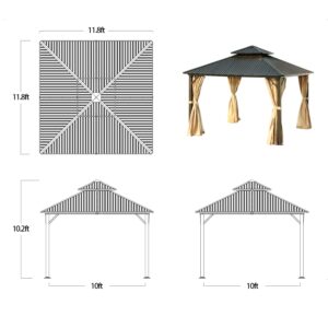 BPS Hardtop Gazebo 12' X 12' Outdoor Tent Shelter Canopy with Netting for Patio, Garden, Yard and Party