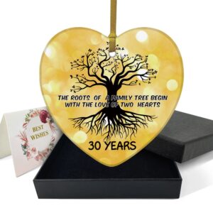 rewidparty 30th wedding anniversary ornament family tree decoration 30 years as mr & mrs heart keepsake married anniversary for couple gifts 3" heart ceramic ornament with gold ribbon & gift box