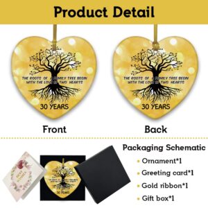 REWIDPARTY 30th Wedding Anniversary Ornament Family Tree Decoration 30 Years as Mr & Mrs Heart Keepsake Married Anniversary for Couple Gifts 3" Heart Ceramic Ornament with Gold Ribbon & Gift Box