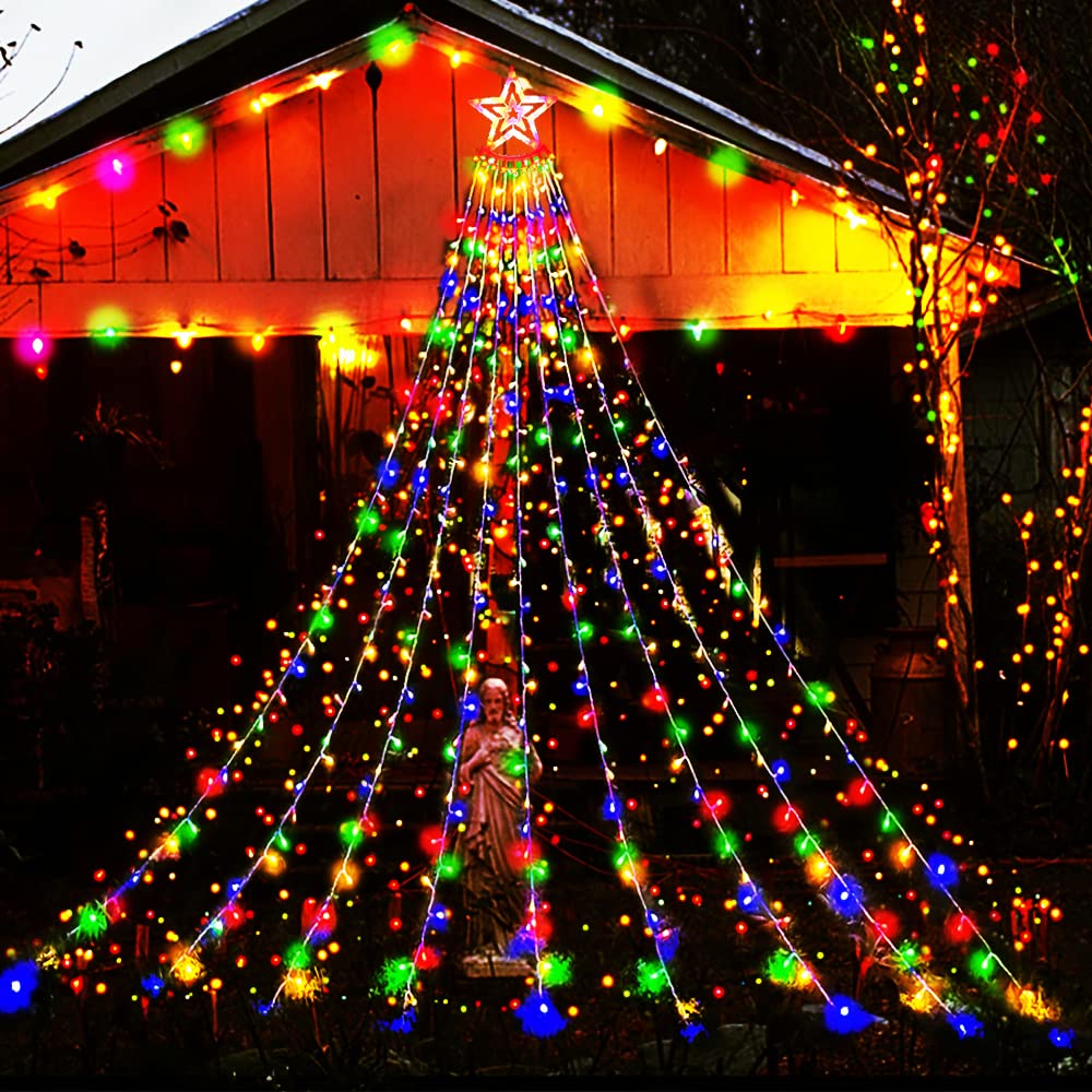 Aokudoni Outdoor Christmas Decorations 12.6ft 350LED Waterfall Lights, 8 Modes Christmas Lights, Christmas Decorations for Tree, Outdoor Christmas Lights for House Tree Holiday Party, Multicolor