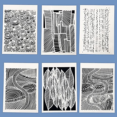 TIAMECH 6 Pieces Abstract Geometry Texture Stencils for Painting Reusable Hollow Leaves Lines Layering Stencil DIY Scrapbook Coloring Decorative A4 Size Templates