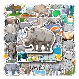 cute rhino stickers,cartoon 50 pcs funny rhinoceros animal vinyl stickers,laptops water bottles computer skateboard journal sticker decals for kids teens girls