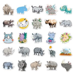 Cute Rhino Stickers,Cartoon 50 PCS Funny Rhinoceros Animal Vinyl Stickers,Laptops Water Bottles Computer Skateboard Journal Sticker Decals for Kids Teens Girls