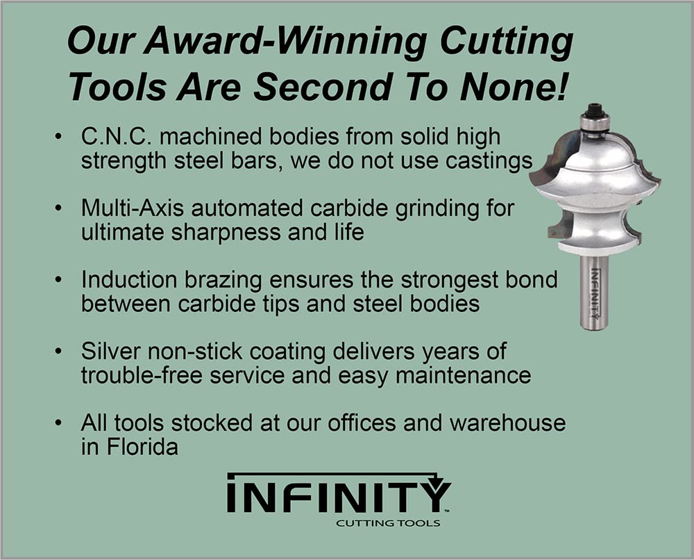 Infinity Cutting Tools 1/4" Shank, mini-Mega Flush Trim Bit, 5/8" C.D. x 7/8" C.H. | Carbide Tip | Heavy-Duty | for Handheld Or Table Mounted Wood Router