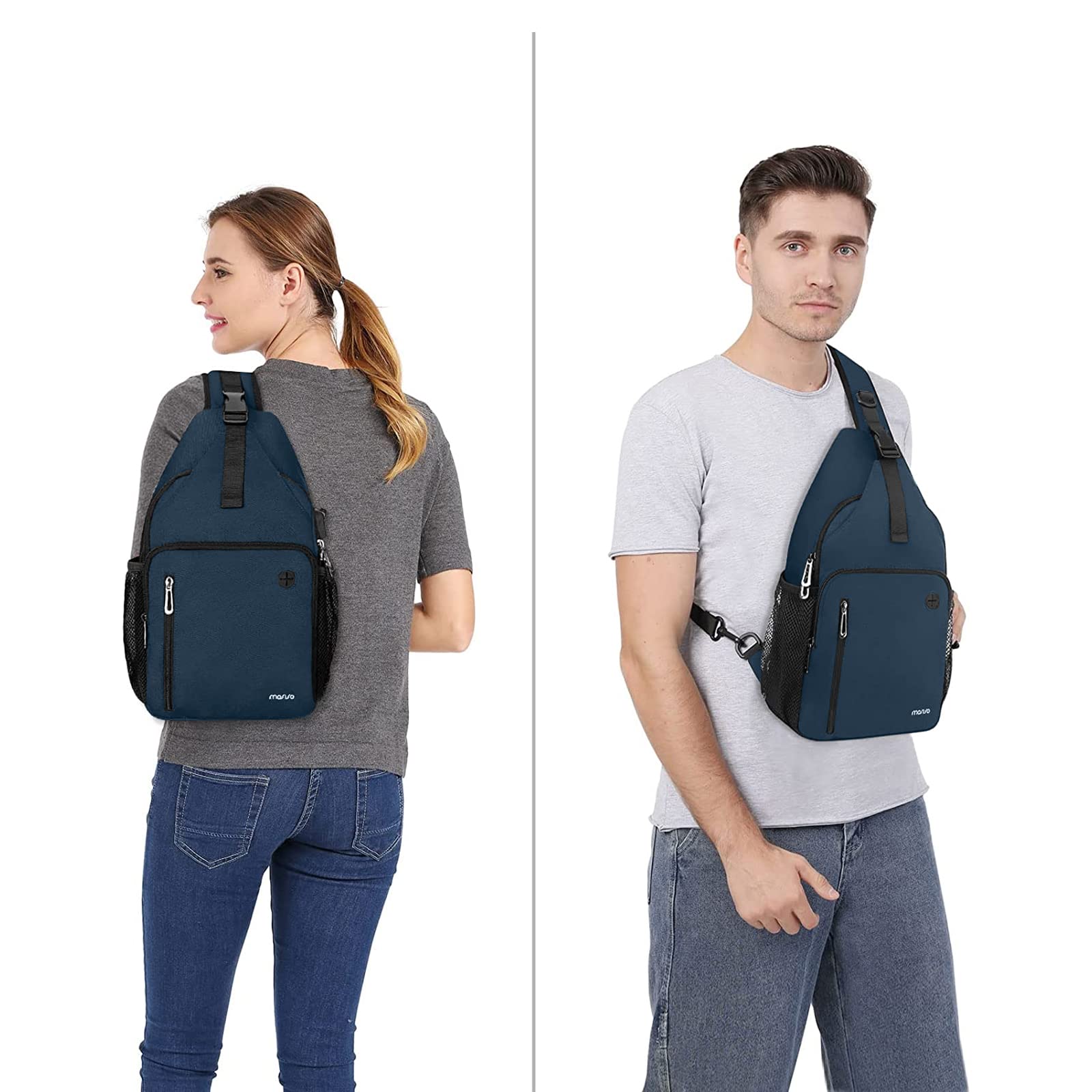 MOSISO Sling Backpack Bag, Crossbody Shoulder Bag Travel Hiking Daypack Chest Bag with Front Square Pocket&USB Charging Port, Teal Green