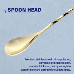 2 Pcs 12 Inches Bar Spoon, Long Handle Mixing Stirrers for Drink, Briout Stainless Steel Bar Cocktail Shaker Spoon, Gold