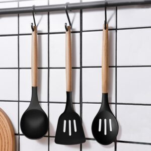 IOCBYHZ Silicone Kitchen Utensils Set of 6, Cooking Utensils Set with Heat Resistant Wooden Handle, Nonstick Silicone Spatula Spoon Turner Ladle Set, Silicone Kitchen Gadgets Utensil Set for Cookware