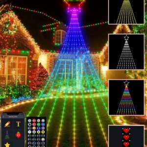 Outdoor Yard Tree Decorations Lights, Smart DIY Custom Display 11.8Ft 64 Modes Yard Waterfall Christmas Tree String Lights App Control 344LED RGB Color Changing Music Timer for Xmas Outside