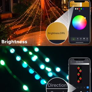 Outdoor Yard Tree Decorations Lights, Smart DIY Custom Display 11.8Ft 64 Modes Yard Waterfall Christmas Tree String Lights App Control 344LED RGB Color Changing Music Timer for Xmas Outside