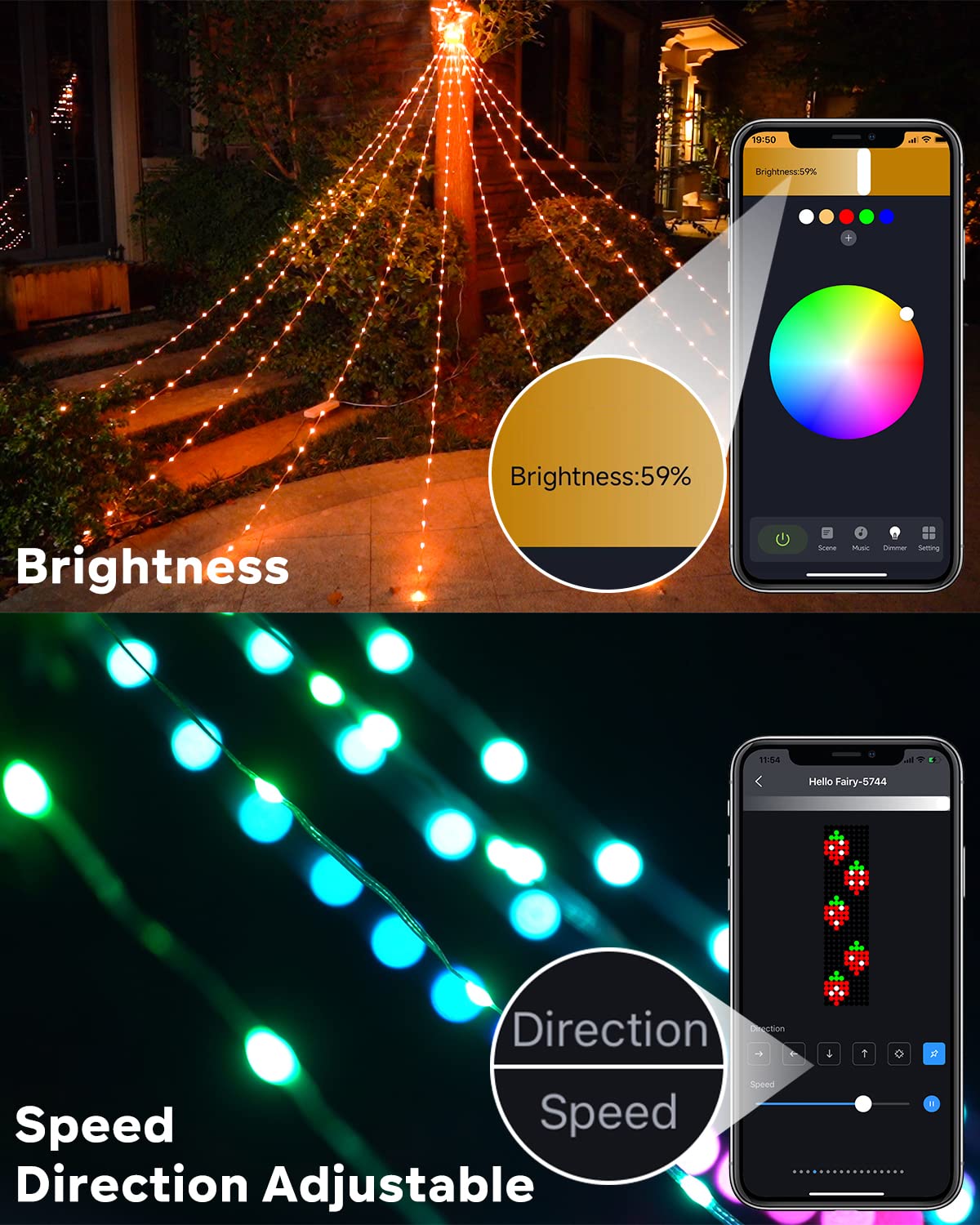 Outdoor Yard Tree Decorations Lights, Smart DIY Custom Display 11.8Ft 64 Modes Yard Waterfall Christmas Tree String Lights App Control 344LED RGB Color Changing Music Timer for Xmas Outside