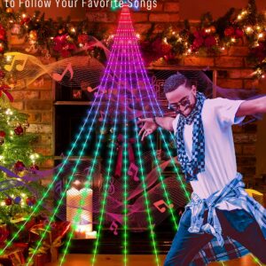 Outdoor Yard Tree Decorations Lights, Smart DIY Custom Display 11.8Ft 64 Modes Yard Waterfall Christmas Tree String Lights App Control 344LED RGB Color Changing Music Timer for Xmas Outside